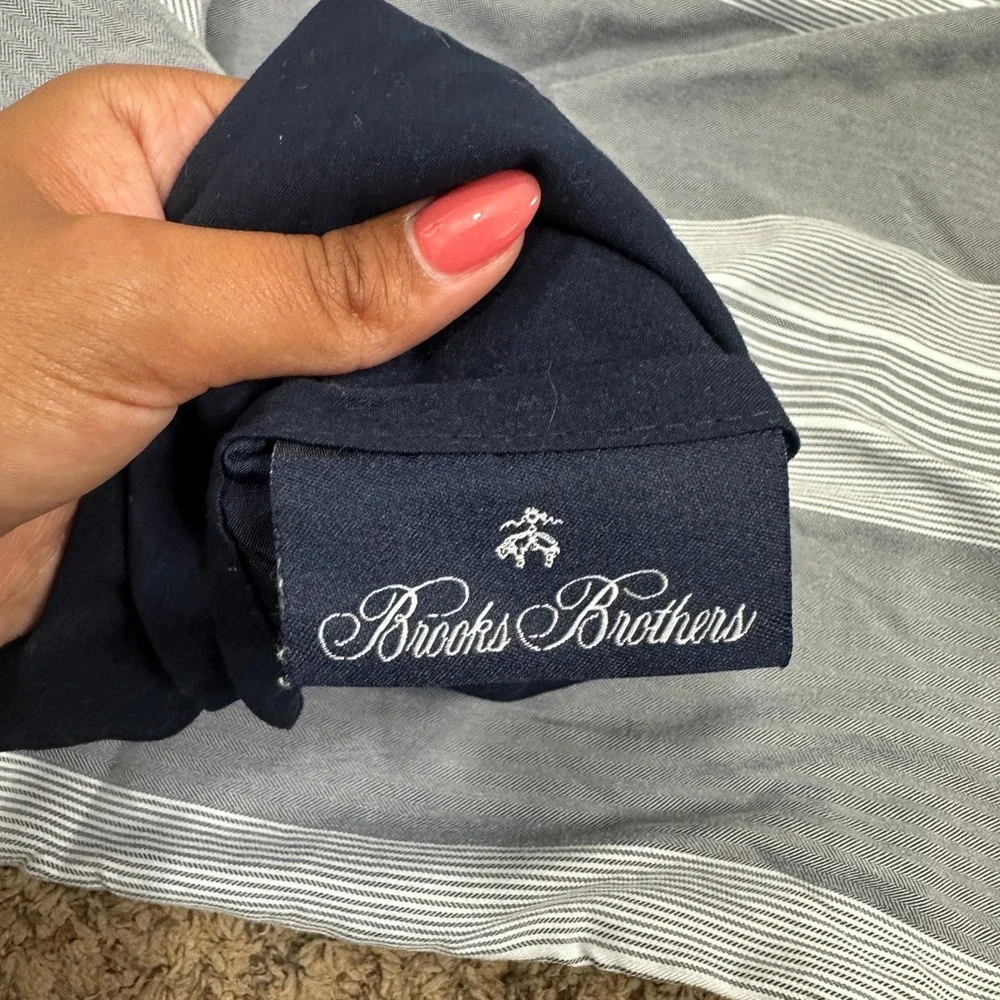 Brooks Brothers King Sham Pillowcase Set 2 Navy Blue Grey White Striped Nautical